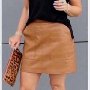 H&M Faux Leather A-Line Mini Skirt Cognac Size 2